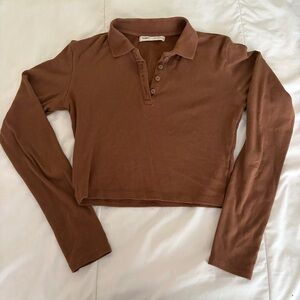 Brown pull&bear long sleeve polo crop top
